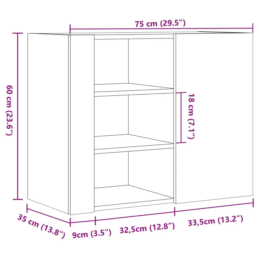 Armoire murale blanc 75x35x60 cm bois d'ingénierie - 11