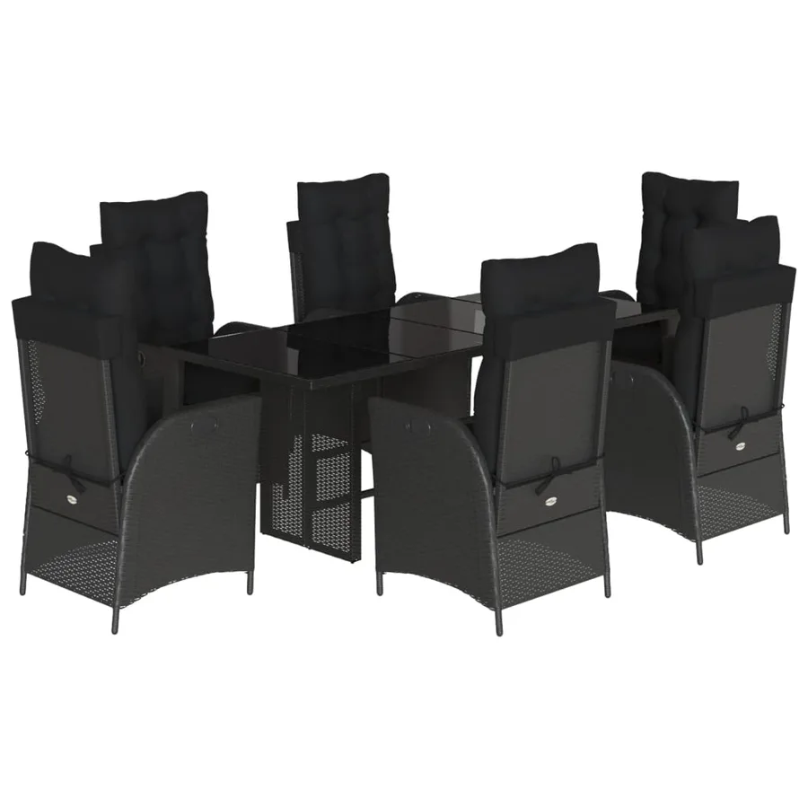 Ensemble à manger de jardin coussins 7pcs Noir Résine tressée - 2