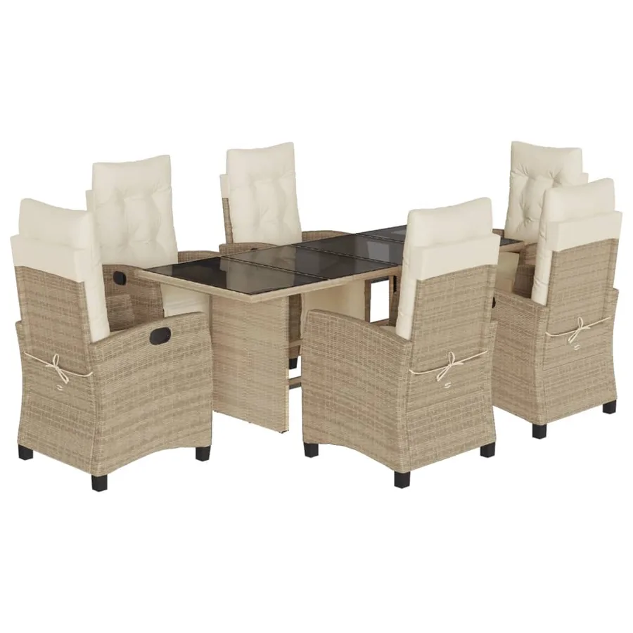 Ensemble à manger de jardin et coussins 7 pcs beige poly rotin - 2