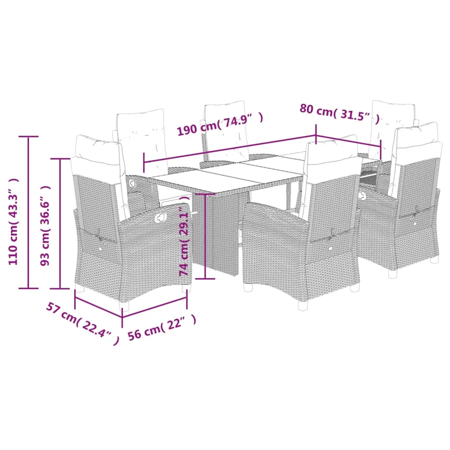 Ensemble à manger de jardin et coussins 7 pcs beige poly rotin - 9