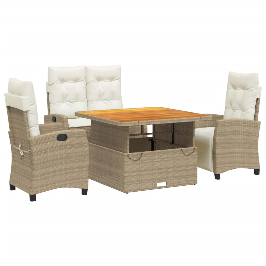 Ensemble à manger de jardin coussins 4 pcs beige résine tressée - 2