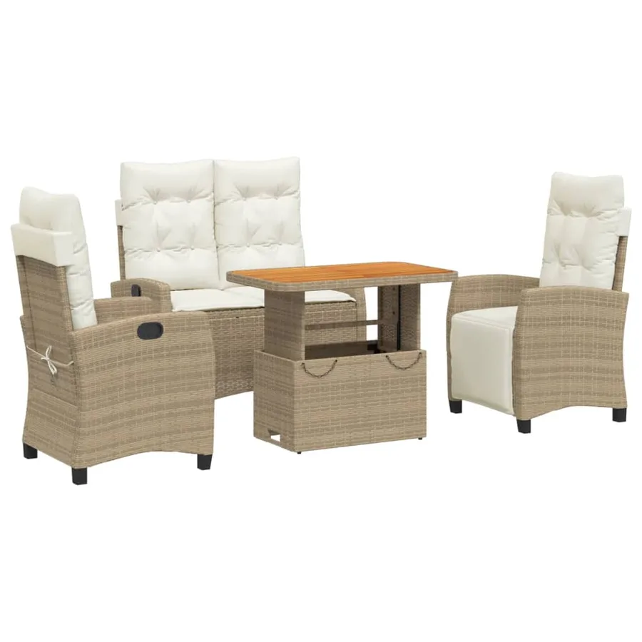 Ensemble à manger de jardin coussins 4 pcs beige résine tressée - 2