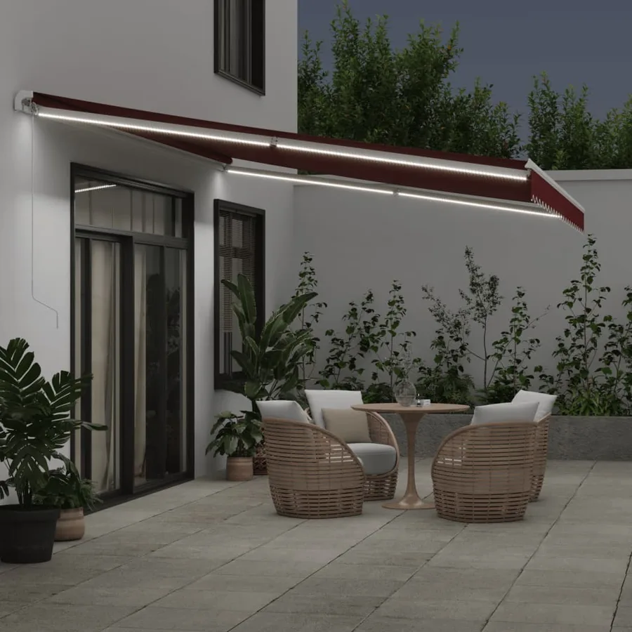 Auvent manuel rétractable avec LED bordeaux 500x350 cm - 3