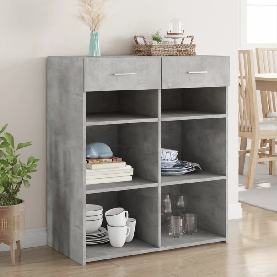 Buffet gris béton 80x42,5x93 cm bois d'ingénierie