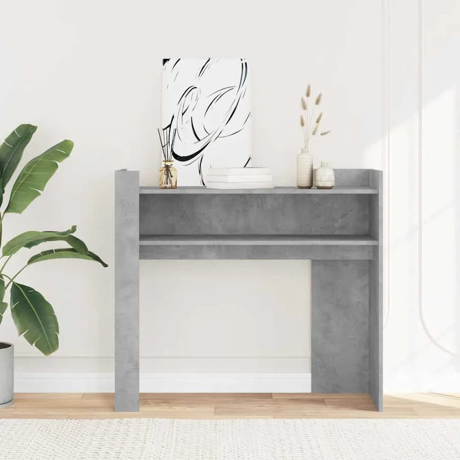 Table console gris béton 100x35x90 cm bois d'ingénierie - 3
