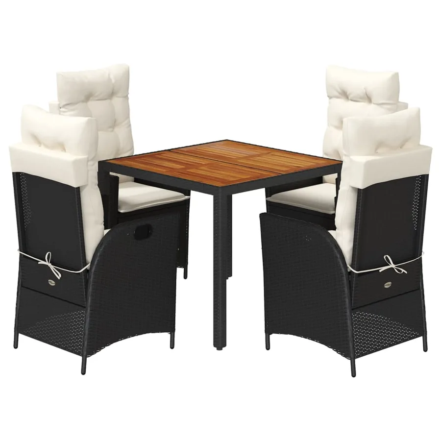 Ensemble à manger de jardin coussins 5pcs Noir Résine tressée - 2