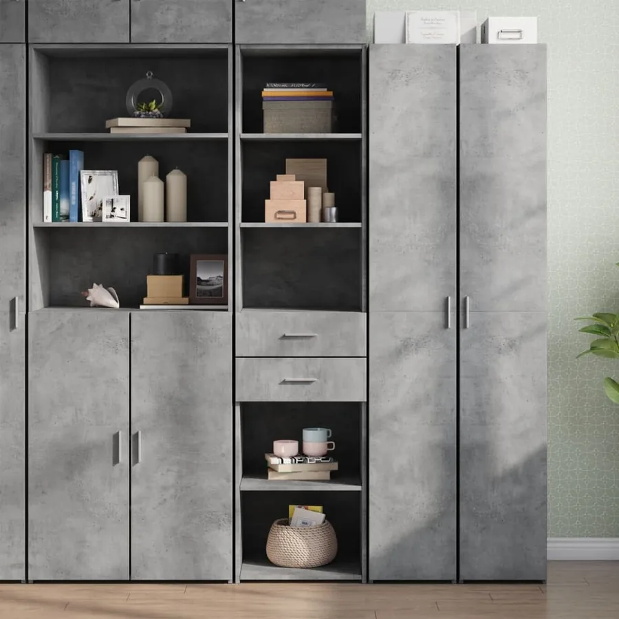 Buffet haut gris béton 45x42,5x185 cm bois d'ingénierie