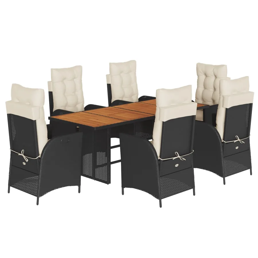 Ensemble à manger de jardin coussins 7pcs Noir Résine tressée - 2