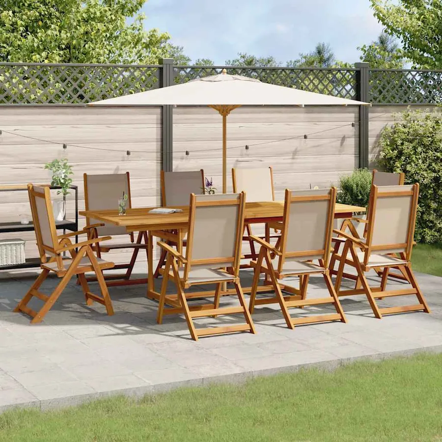 Ensemble à manger de jardin 9pcs bois d'acacia solide textilène