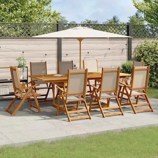 Ensemble à manger de jardin 9pcs bois d'acacia solide textilène