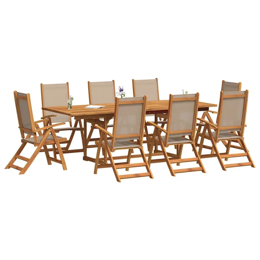 Ensemble à manger de jardin 9pcs bois d'acacia solide textilène - 7