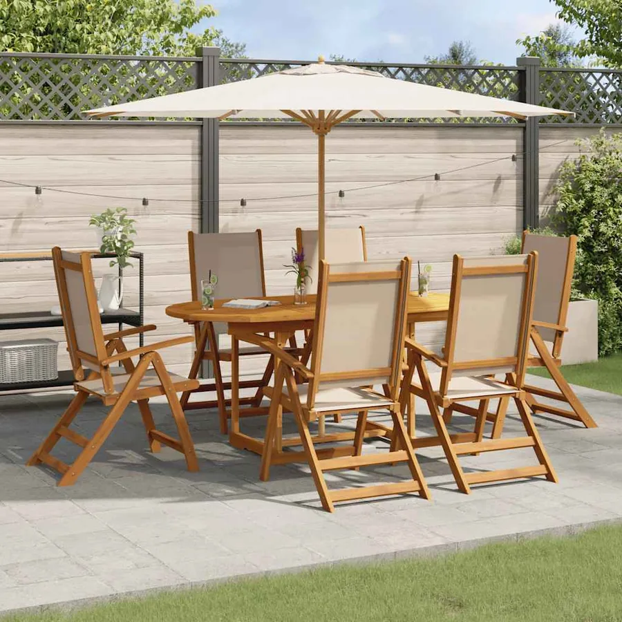 Ensemble à Manger de jardin 7pcs bois d'acacia solide textilène