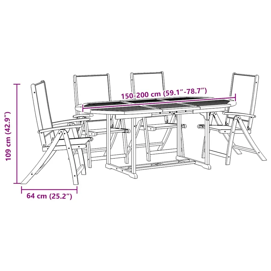 Ensemble à manger de jardin 5pcs bois d'acacia solide textilène - 14