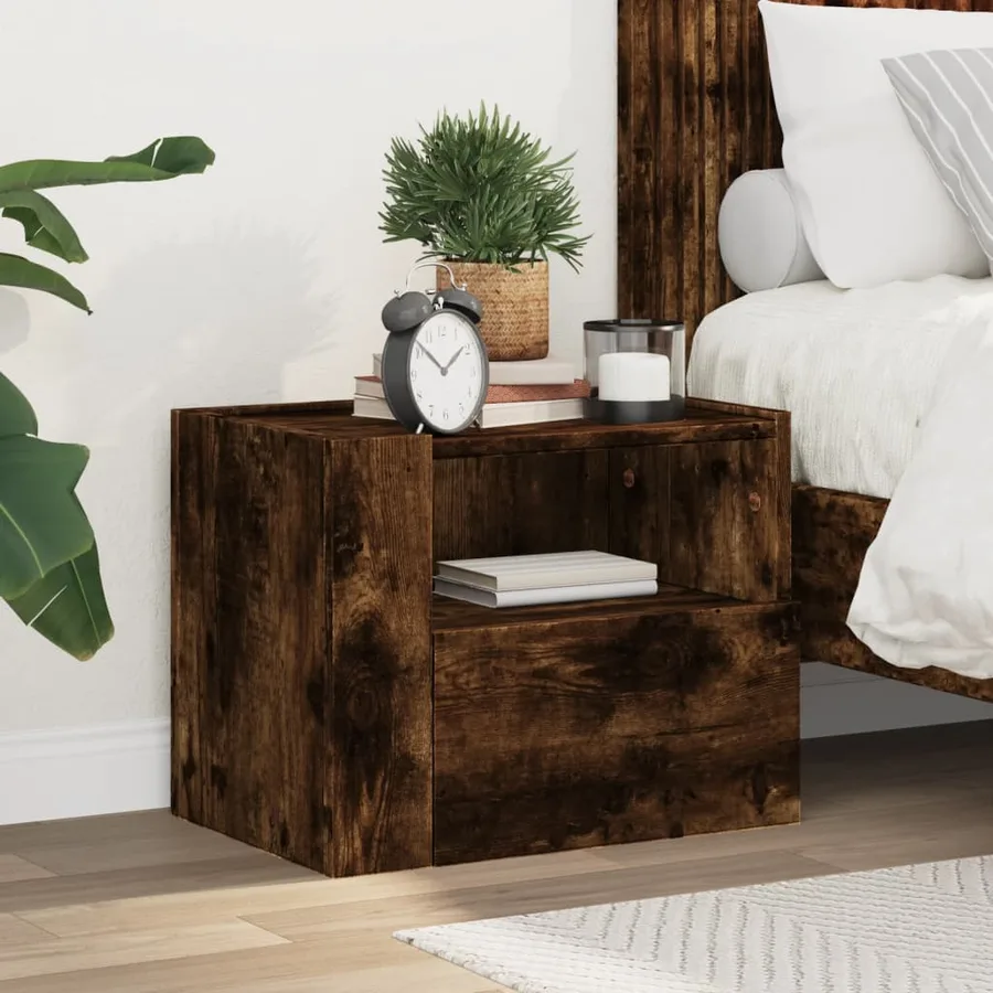Table de chevet murale chêne fumé 45x30x35 cm - 3