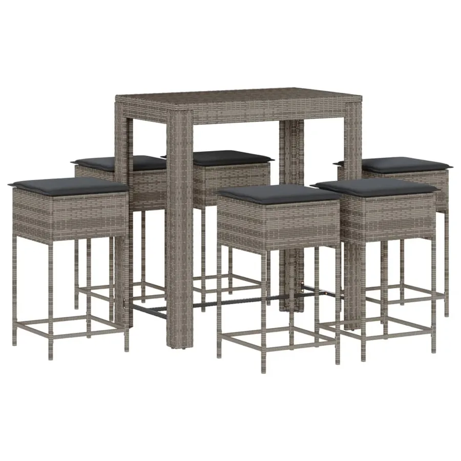 Ensemble de bar de jardin 7 pcs avec coussins gris poly rotin - 2