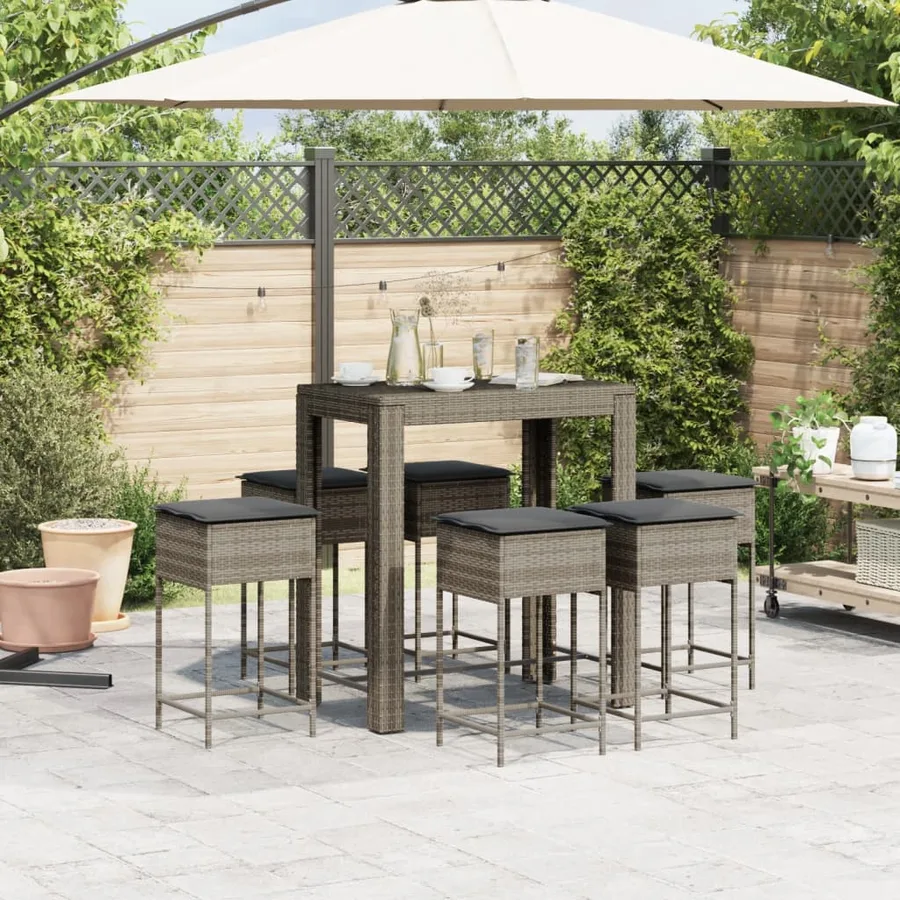 Ensemble de bar de jardin 7 pcs avec coussins gris poly rotin - 3