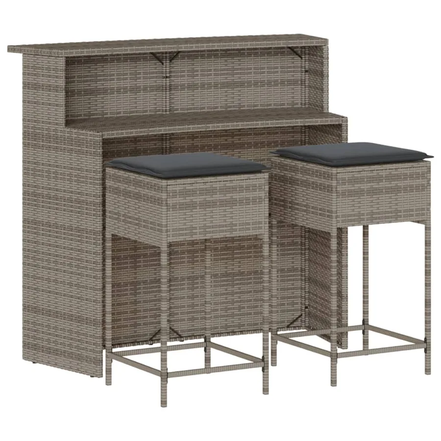 Ensemble de bar de jardin 3 pcs et coussins gris résine tressée - 2