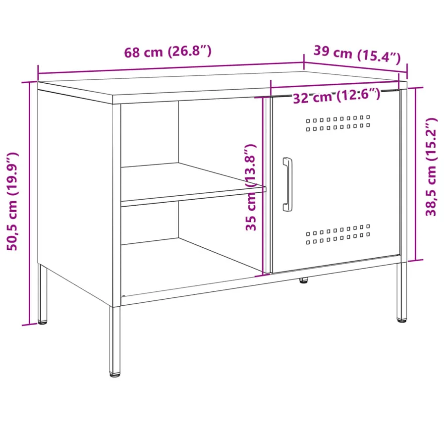 Meuble TV blanc 68x39x50,5 cm acier - 14