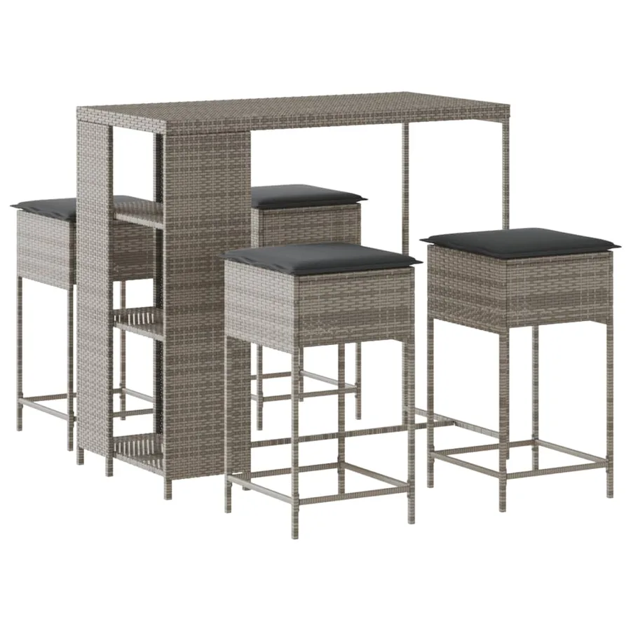 Ensemble de bar de jardin 5 pcs avec coussins gris poly rotin - 2