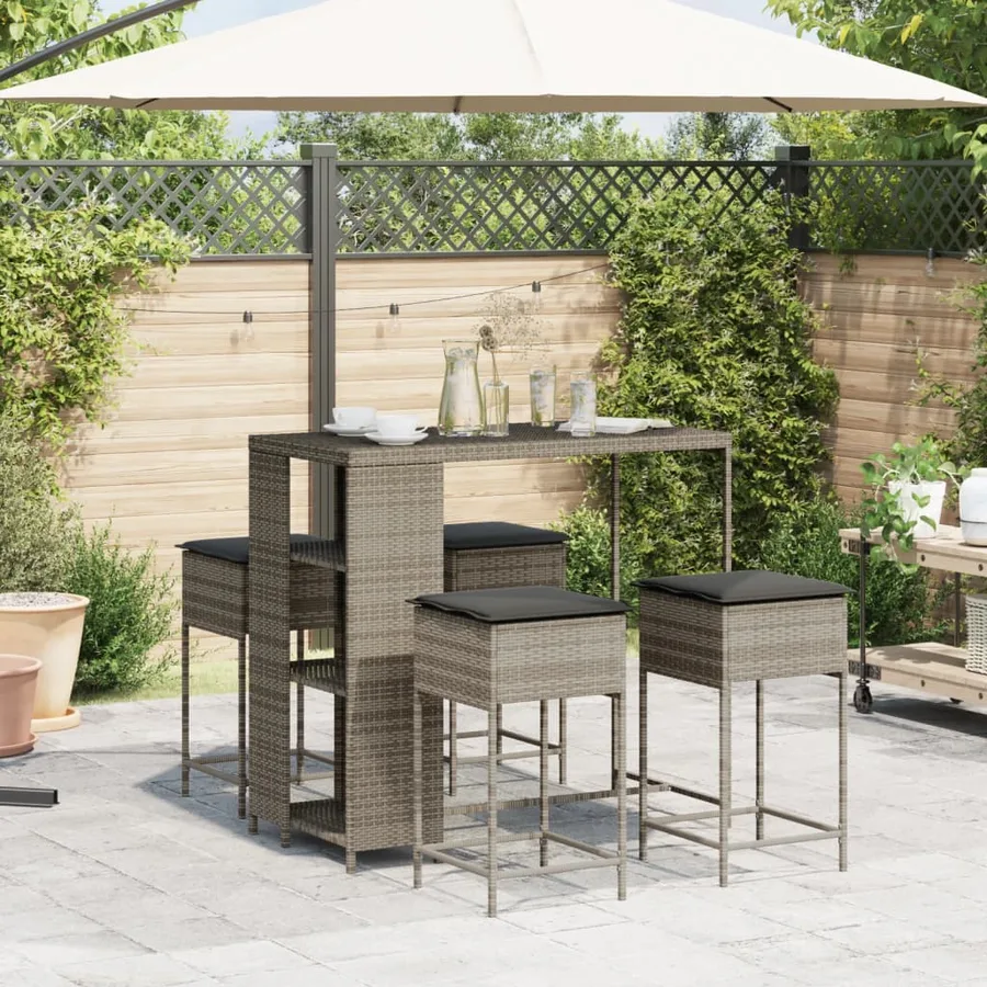Ensemble de bar de jardin 5 pcs avec coussins gris poly rotin - 3