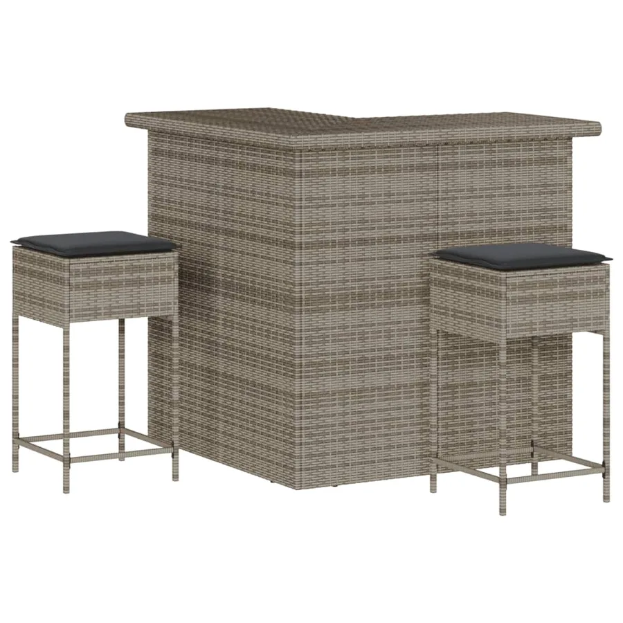 Ensemble de bar de jardin 3 pcs et coussins gris résine tressée - 2