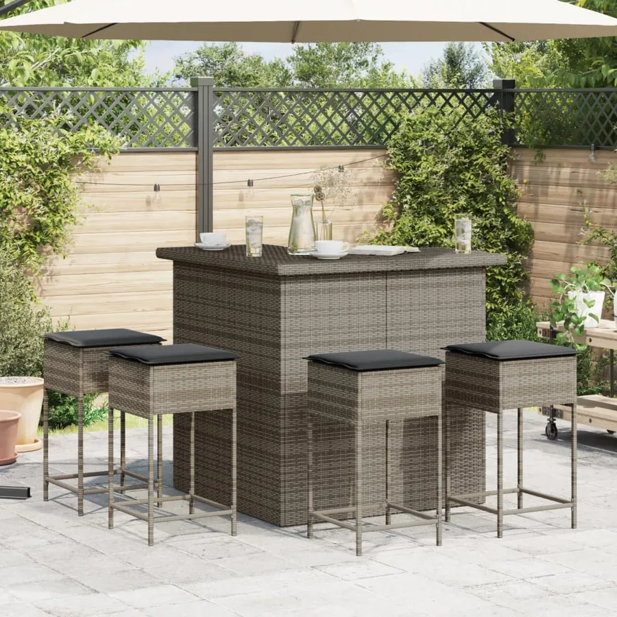 Ensemble de bar de jardin 3 pcs et coussins gris résine tressée - 3