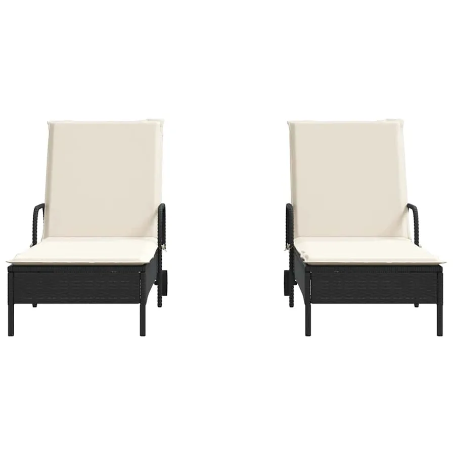 Chaises longues avec coussins lot de 2 noir résine tressée - 4