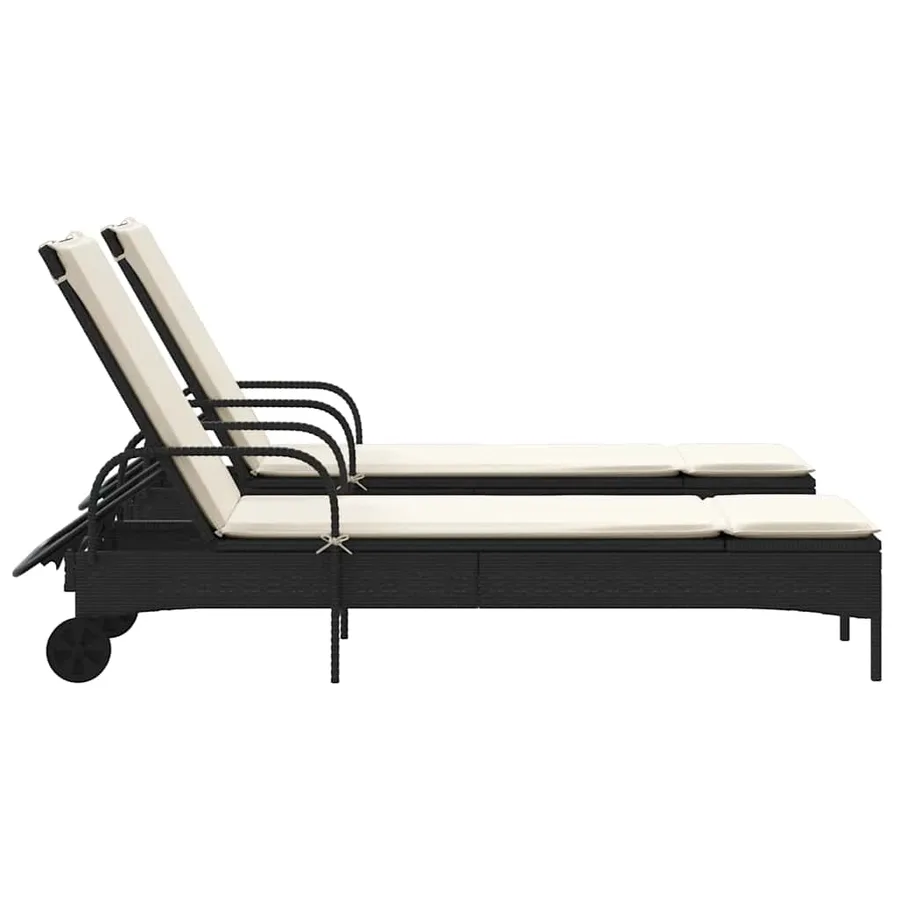 Chaises longues avec coussins lot de 2 noir résine tressée - 5