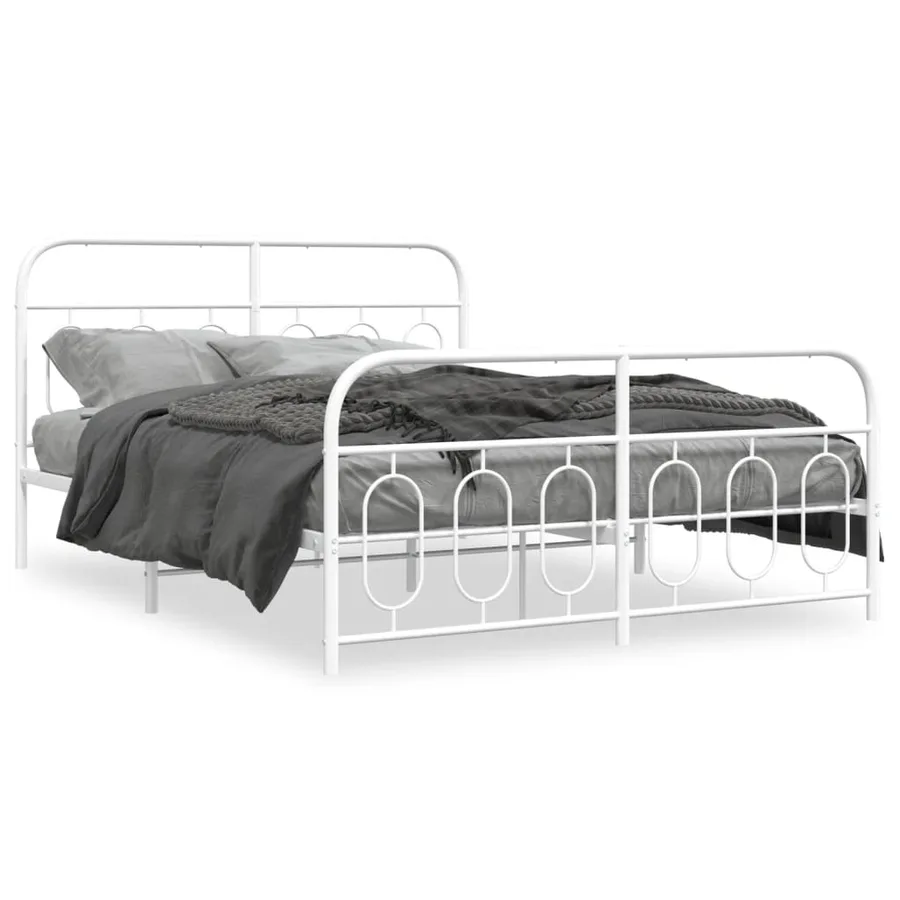 Cadre de lit métal sans matelas et pied de lit blanc 135x190 cm - 2