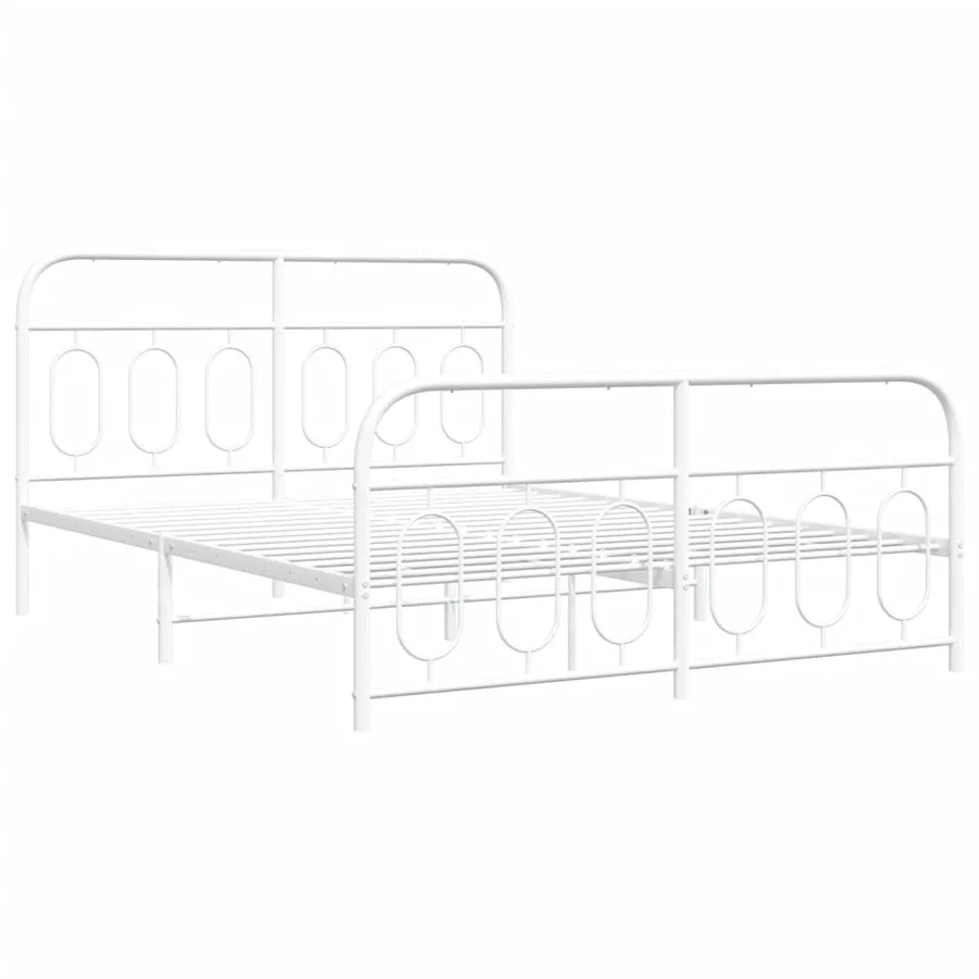 Cadre de lit métal sans matelas et pied de lit blanc 135x190 cm - 3