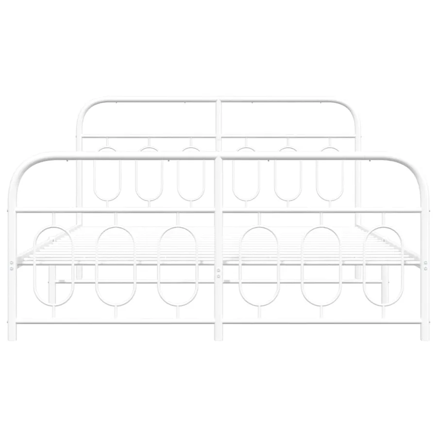 Cadre de lit métal sans matelas et pied de lit blanc 135x190 cm - 4