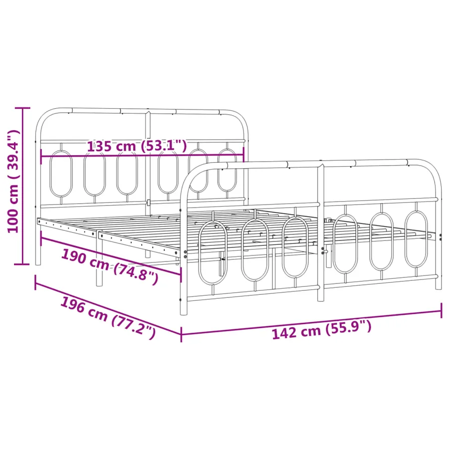 Cadre de lit métal sans matelas et pied de lit blanc 135x190 cm - 8