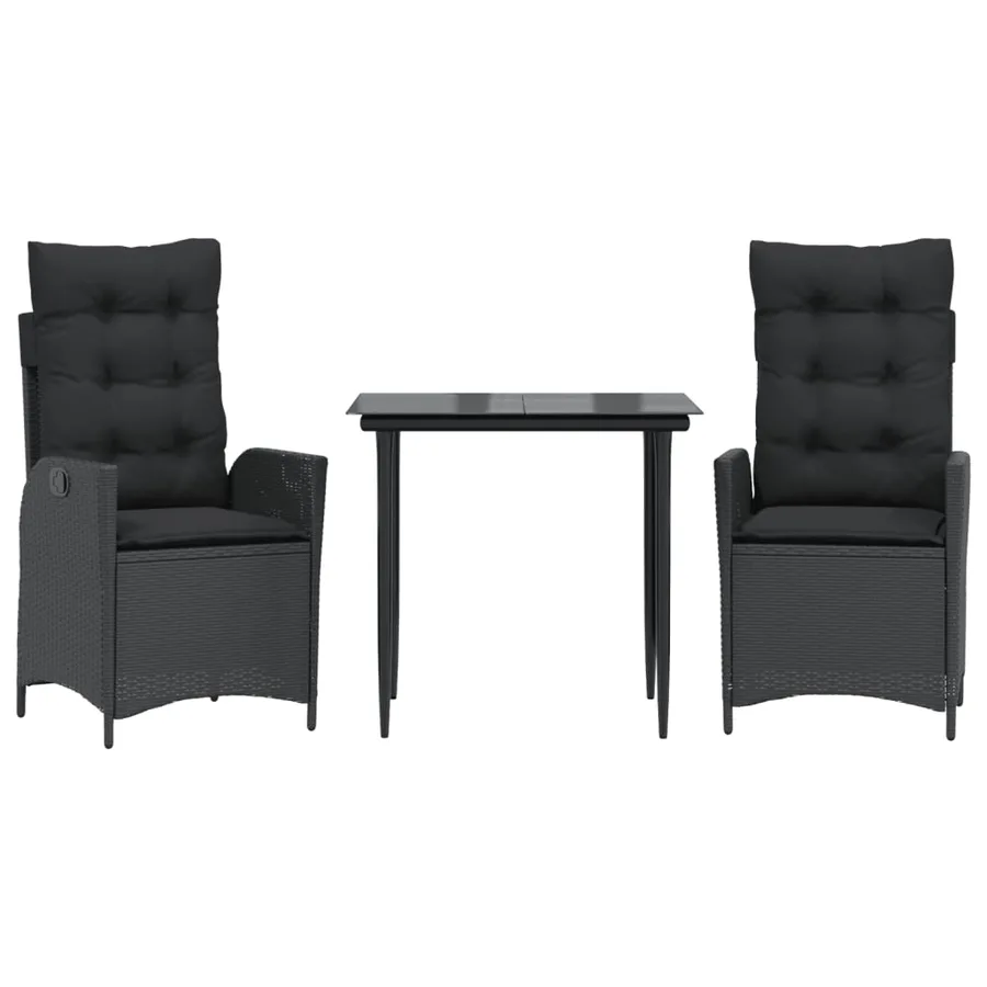 Ensemble à manger de jardin avec coussins 3 pcs Noir - 2