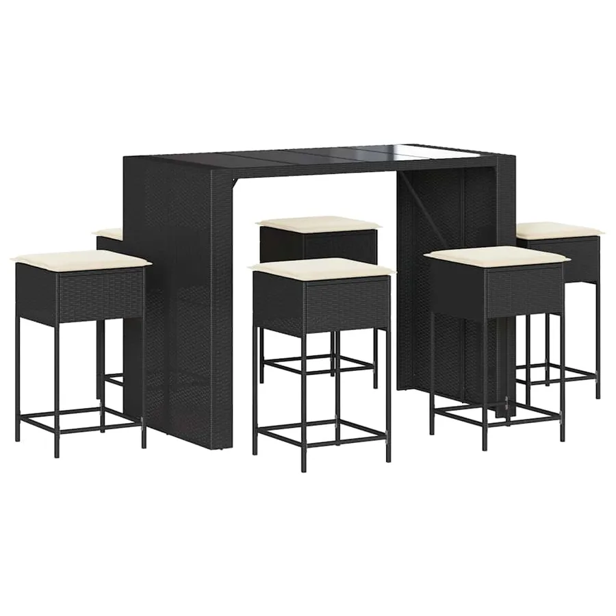 Ensemble de bar de jardin 7 pcs avec coussins noir poly rotin - 2