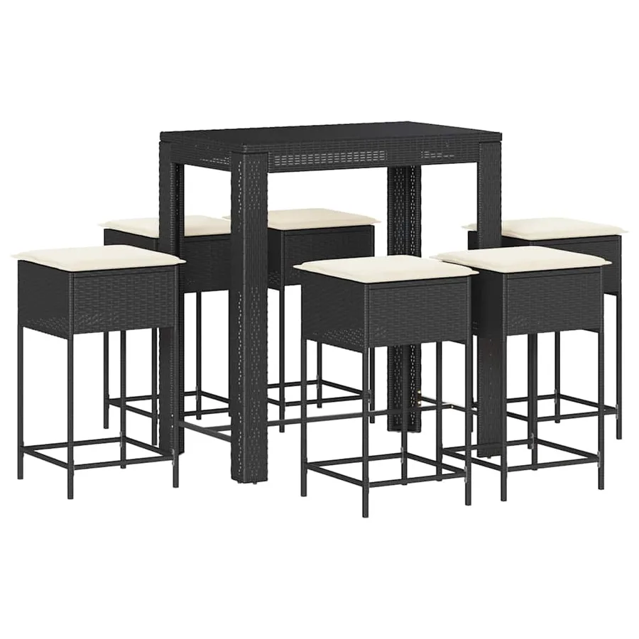 Ensemble de bar de jardin 7 pcs avec coussins noir poly rotin - 2