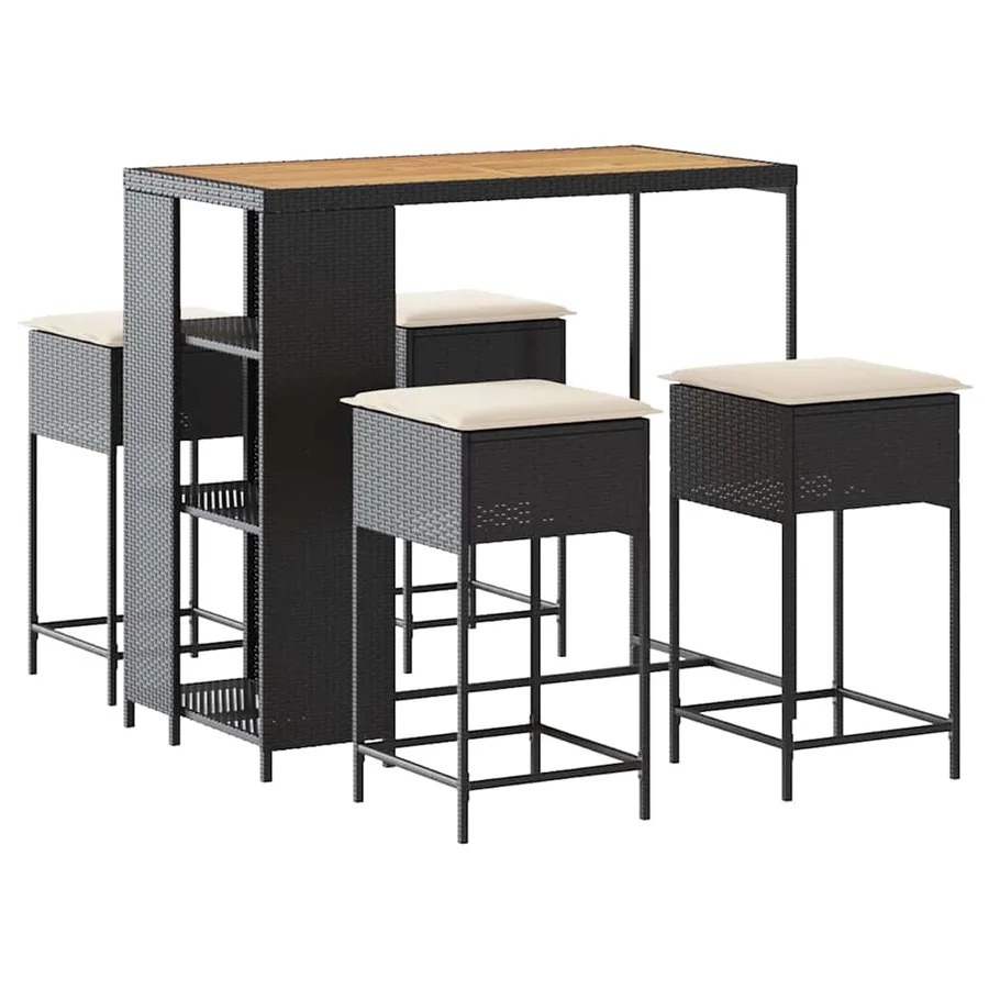 Ensemble de bar de jardin 5 pcs avec coussins noir poly rotin - 2
