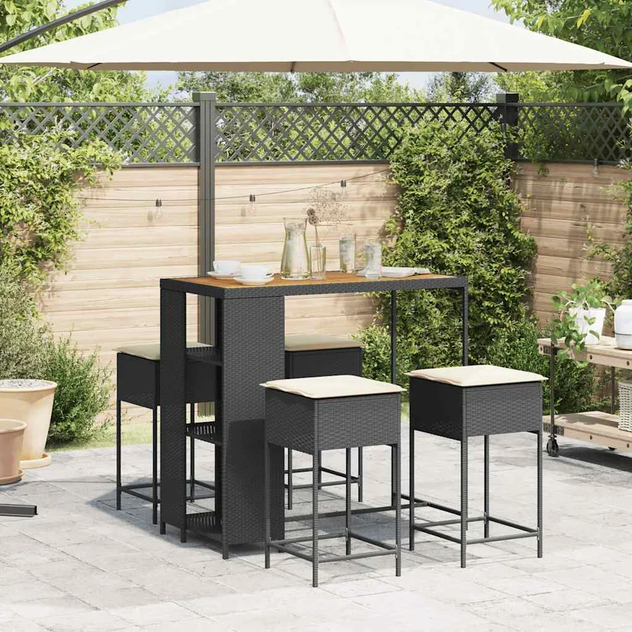 Ensemble de bar de jardin 5 pcs avec coussins noir poly rotin - 3