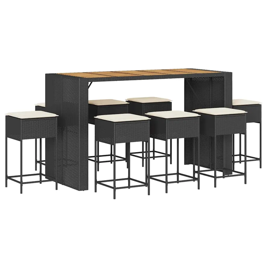 Ensemble de bar de jardin 9 pcs avec coussins noir poly rotin - 2