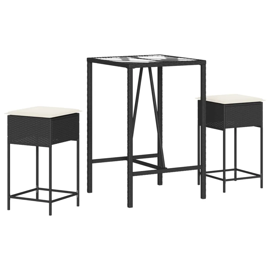 Ensemble de bar de jardin 3 pcs avec coussins noir poly rotin - 2