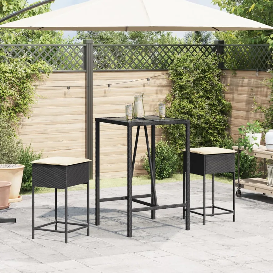 Ensemble de bar de jardin 3 pcs avec coussins noir poly rotin - 3