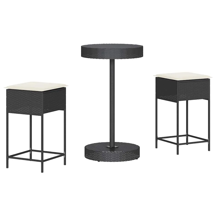 Ensemble de bar de jardin 3 pcs avec coussins noir poly rotin - 2