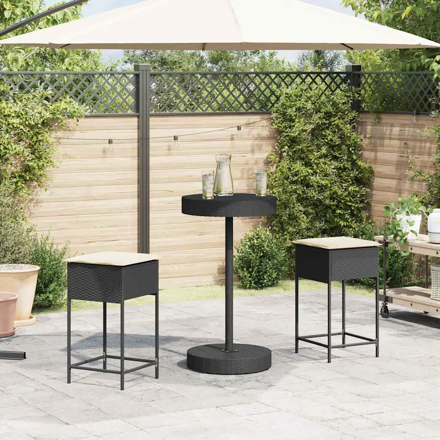 Ensemble de bar de jardin 3 pcs avec coussins noir poly rotin - 3
