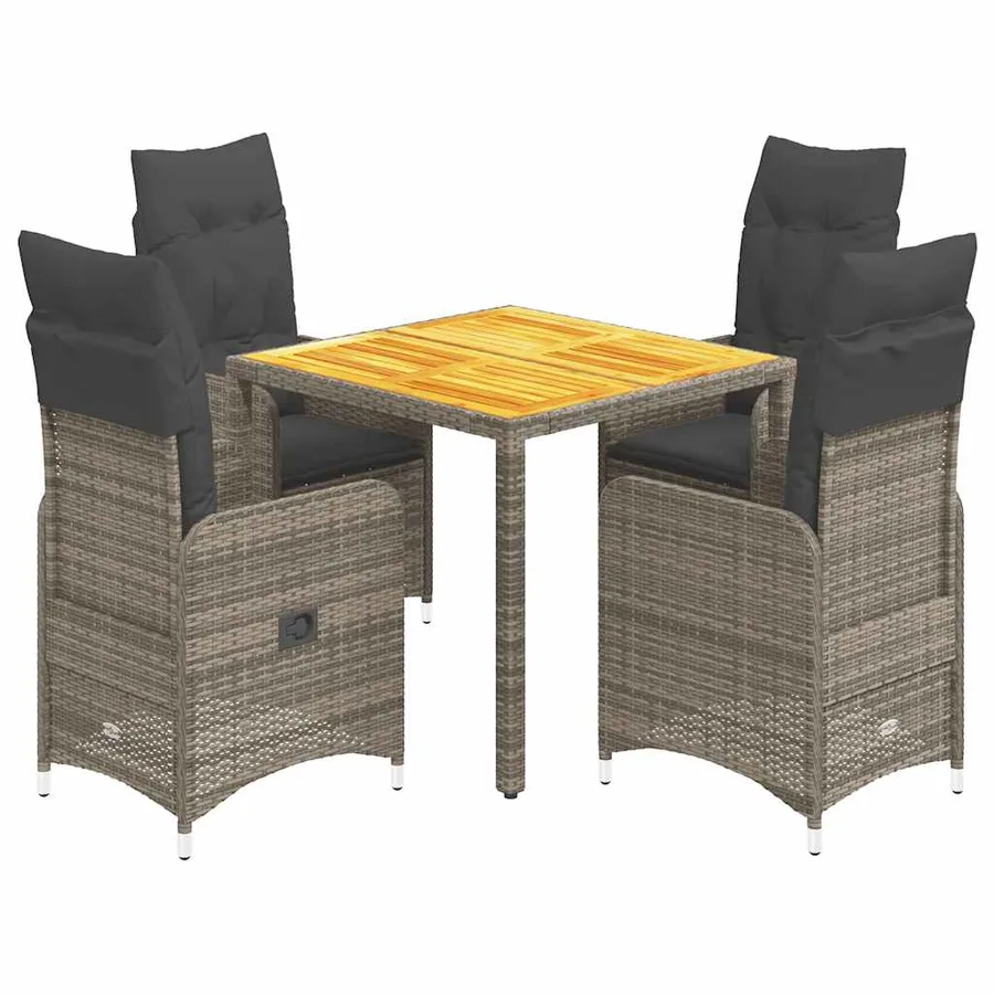 Ensemble de bistro de jardin 5 pcs coussins gris poly rotin - 2