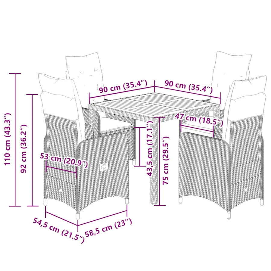 Ensemble de bistro de jardin 5 pcs coussins gris poly rotin - 8