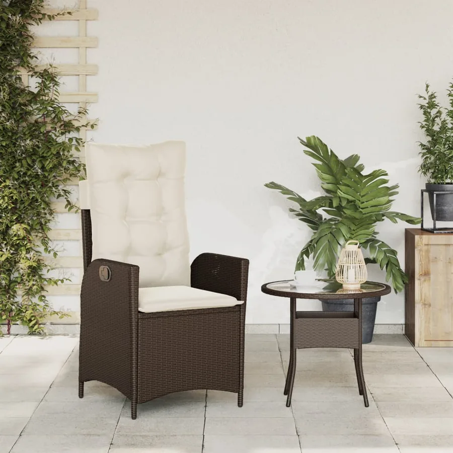 Chaise inclinable de jardin coussins mélange beige poly rotin - 15