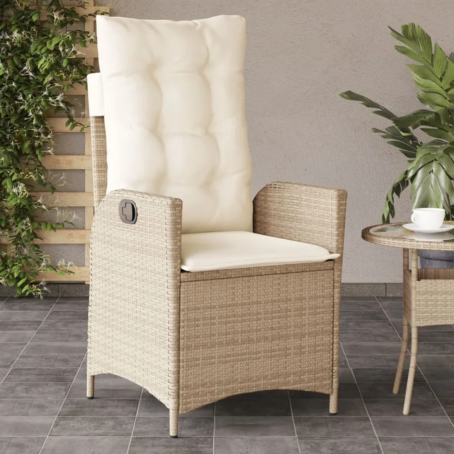 Chaise inclinable de jardin coussins mélange beige poly rotin - 25