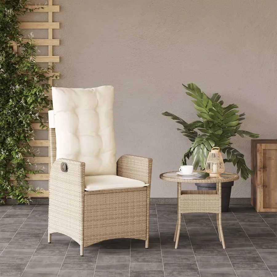 Chaise inclinable de jardin coussins mélange beige poly rotin - 27