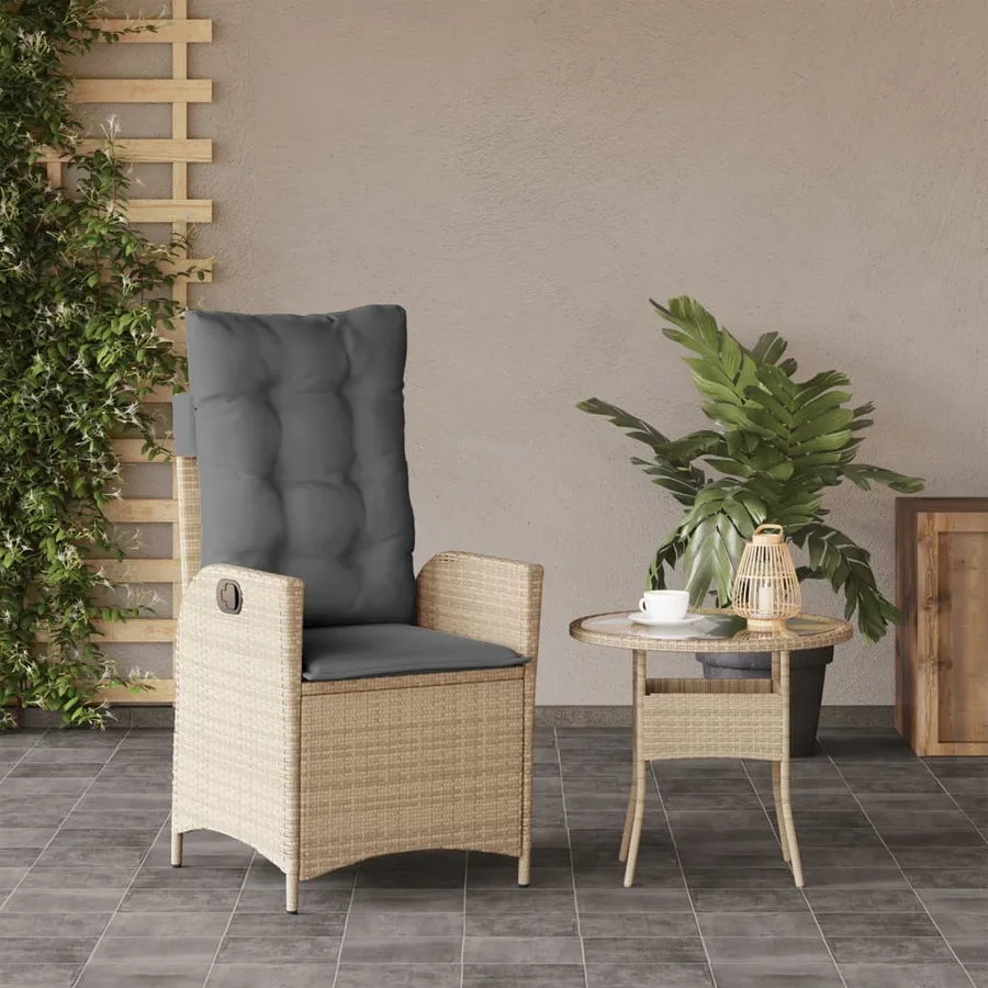 Chaise inclinable de jardin coussins mélange beige poly rotin - 3