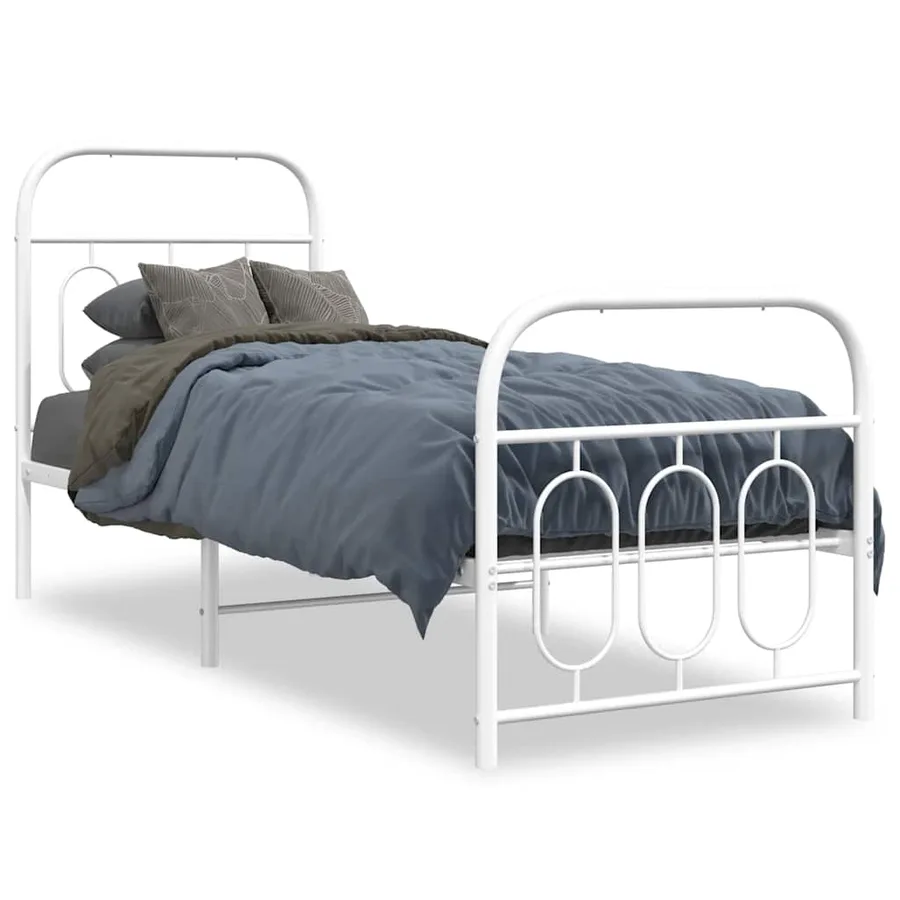 Cadre de lit métal sans matelas avec pied de lit blanc 75x190cm - 2