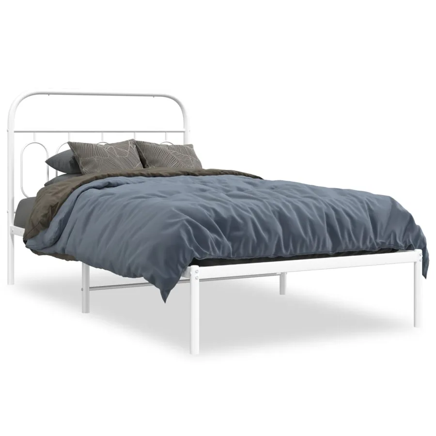 Cadre de lit métal sans matelas et tête de lit blanc 100x190 cm - 2